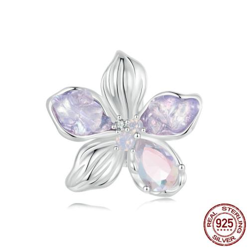 925 Sterling Silver Stopper Beads, with Opal & Glass & Silicone, Flower, platinum plated, DIY & micro pave cubic zirconia, 16x15mm, Hole:Approx 4.5mm, Sold By PC
