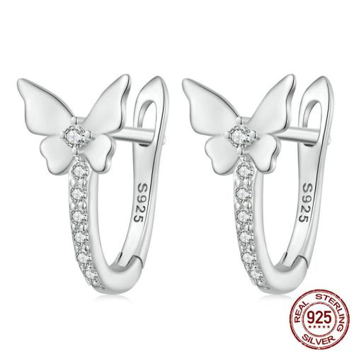925 Sterling Silver Lever Back Earring Butterfly platinum plated micro pave cubic zirconia & for woman Inner Approx 7mm Sold By Pair
