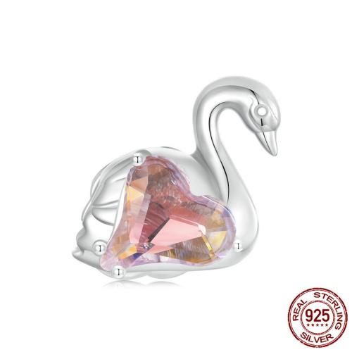Spacer Beads Jewelry, 925 Sterling Silver, with Glass, Swan, platinum plated, DIY & enamel, 15x12mm, Hole:Approx 4.5mm, Sold By PC