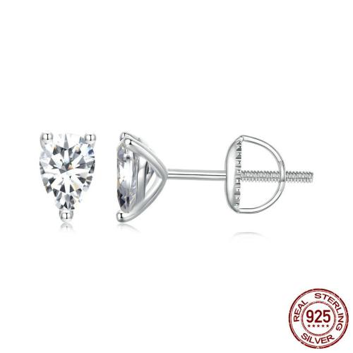 925 Sterling Silver Stud Earring, with Moissanite, Teardrop, platinum plated, fashion jewelry & for woman, 4x6mm, Sold By Pair