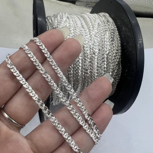 925 Sterling Silver Chains, DIY & flower cut, silver color, 3x4mm, Sold By G