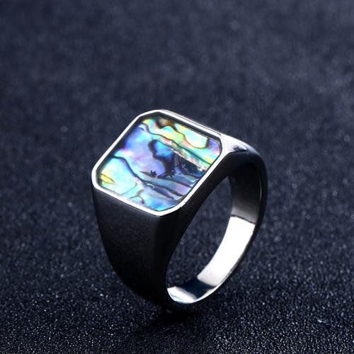 Rozsdamentes acél Finger Ring, 304 rozsdamentes acél, -val Abalone Shell, divat ékszerek & különböző méretű a választás & az ember, az eredeti szín, Által értékesített PC