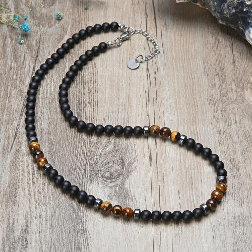 Natural Gemstone Necklace, Natural Stone, with 304 Stainless Steel, fashion jewelry & for man, more colors for choice, Length:Approx 45 cm, Sold By PC
