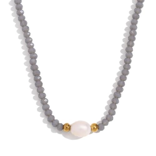 Resin Necklace with Freshwater Pearl & 304 Stainless Steel with 5cm extender chain fashion jewelry & for woman Length Approx 40 cm Sold By PC