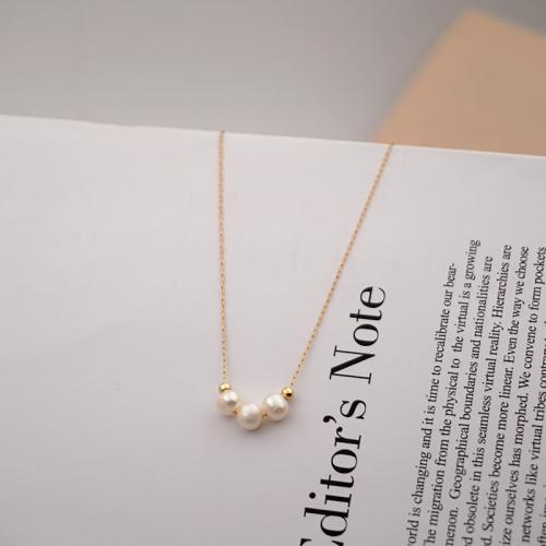 Titanium Steel Necklace, with Freshwater Pearl, with 5cm extender chain, fashion jewelry & different styles for choice & for woman, golden, Length:Approx 40 cm, Sold By PC