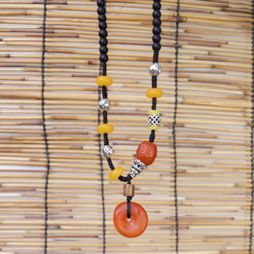 Sweater Chain Necklace, Black Agate, with Beeswax & Tibetan Style, handmade, fashion jewelry & for woman, black, Length:Approx 75 cm, Sold By PC