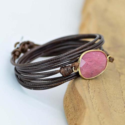 Fashion Create Wax Cord Bracelets Zinc Alloy with Wax Cord & Grain Stone fashion jewelry & multilayer & for woman brown Length Approx 17.5 cm Sold By PC