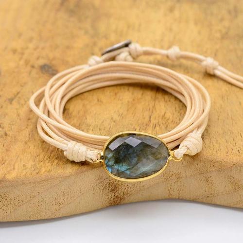 Fashion Create Wax Cord Bracelets Zinc Alloy with Labradorite & Wax Cord fashion jewelry & multilayer & Unisex Length Approx 17.5 cm Sold By PC