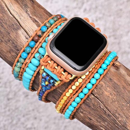 Watch Bands Natural Stone with Leather & Zinc Alloy multilayer & for apple watch & Bohemian style & Unisex Sold By PC