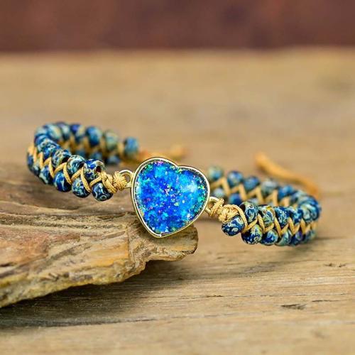 Gemstone Armbånd, Natursten, med opal & Zinc Alloy, Justerbar & mode smykker & Unisex, blå, Længde Ca. 18 cm, Solgt af PC