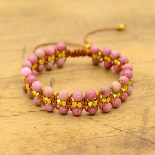 Fashion Create Wax Cord Bracelets, Grain Stone, with Wax Cord & Tibetan Style, Adjustable & fashion jewelry & for woman, pink, Length:Approx 18 cm, Sold By PC