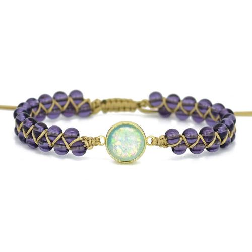 Fashion Create Wax Cord Bracelets, Amethyst, with Opal & Wax Cord, Adjustable & fashion jewelry & Unisex, purple, Length:Approx 18 cm, Sold By PC