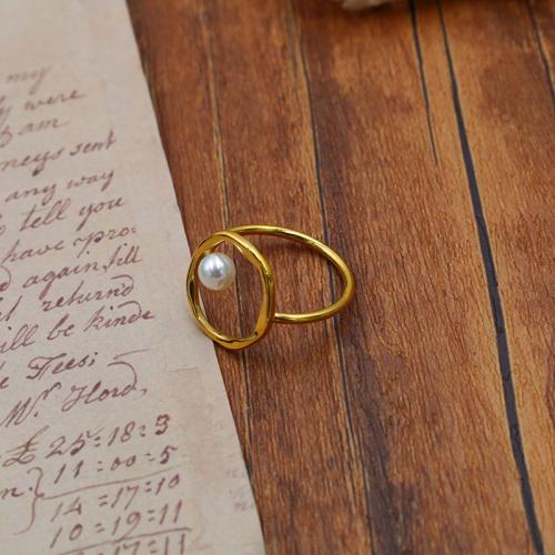 Edelstahl Ringe, 304 Edelstahl, mit Kunststoff Perlen, Modeschmuck & für Frau, goldfarben, Größe:8, verkauft von PC