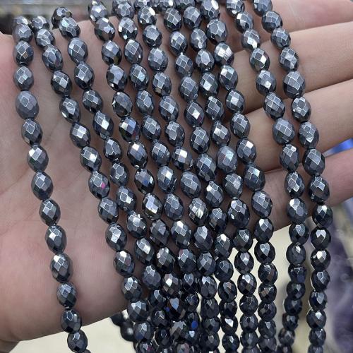Gemstone Jewelry Beads Terahertz Stone Oval fashion jewelry & DIY & faceted black Length about 6.5-7.6mm Sold Per Approx 38 cm Strand