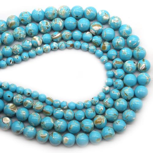 Türkis Perlen, Synthetische Türkis, mit Muschel, rund, poliert, Modeschmuck & DIY & verschiedene Größen vorhanden, himmelblau, verkauft per ca. 36 cm Strang