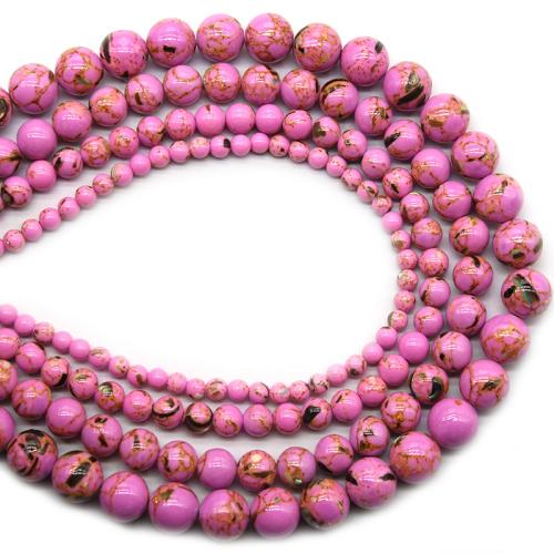 Türkis Perlen, Synthetische Türkis, mit Muschel, rund, poliert, Modeschmuck & DIY & verschiedene Größen vorhanden, Rosa, verkauft per ca. 36 cm Strang