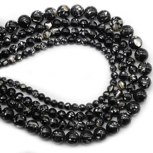 Türkis Perlen, Synthetische Türkis, mit Muschel, rund, poliert, Modeschmuck & DIY & verschiedene Größen vorhanden, schwarz, verkauft per ca. 36 cm Strang