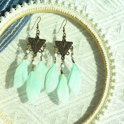 Fashion Feather Earring with Seedbead & Zinc Alloy gold color plated fashion jewelry & for woman Sold By Pair