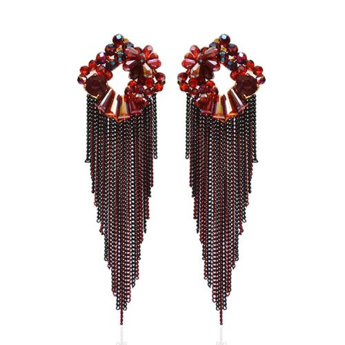 Fashion Fringe Earrings, Crystal, with Iron, Tassel, plated, fashion jewelry & for woman, more colors for choice, 30x100mm, Sold By Pair