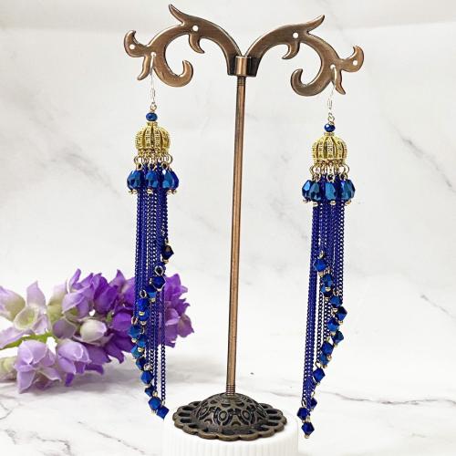 Fashion Fringe Earrings Crystal with Iron Tassel plated fashion jewelry & for woman Sold By Pair