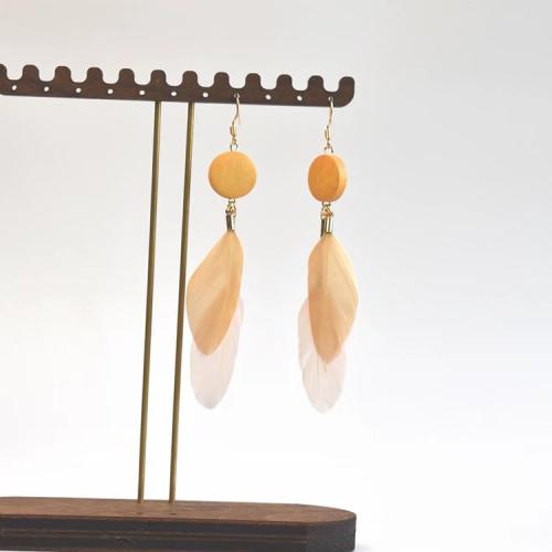 Fashion Feather Earring, with Wood, fashion jewelry & for woman, more colors for choice, 20x100mm, Sold By Pair