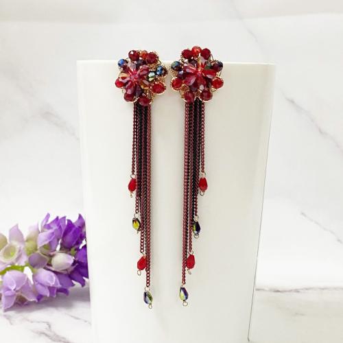 Fashion Fringe Earrings, Crystal, with Iron, Tassel, plated, fashion jewelry & for woman, more colors for choice, 20x95mm, Sold By Pair
