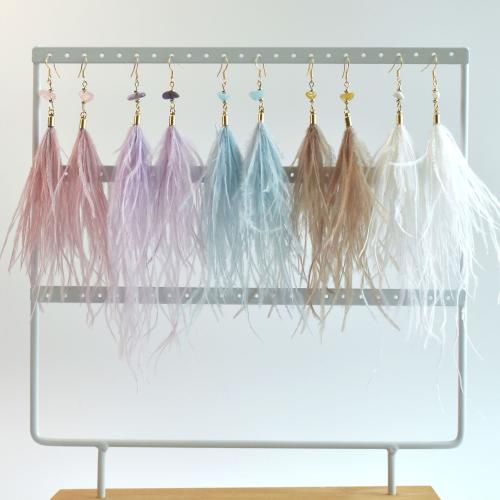 Fashion Feather Earring, Ostrich Feather, with Gemstone Chips, fashion jewelry & for woman, more colors for choice, Length about 140-170mm, Sold By Pair