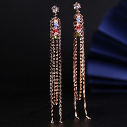 Fashion Fringe Earrings Crystal with Brass Tassel plated fashion jewelry & for woman Sold By Pair