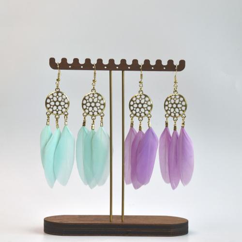 Mode Feather Earring, Veer, met Zinc Alloy, gold plated, mode sieraden & voor vrouw, meer kleuren voor de keuze, 30x105mm, Verkocht door pair