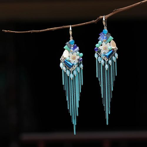 Fashion Fringe Earrings, Crystal, with Shell & Brass, Tassel, plated, fashion jewelry & for woman, more colors for choice, 23x112mm, Sold By Pair