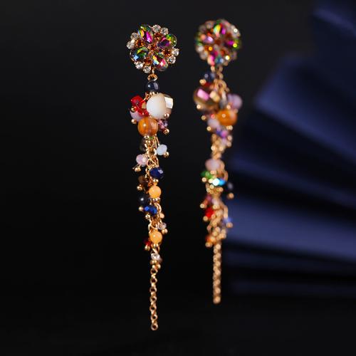 Crystal Earrings, with Brass, Tassel, plated, fashion jewelry & for woman, more colors for choice, 15x93mm, Sold By Pair
