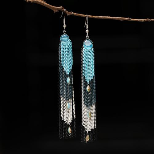 Fashion Fringe Earrings, Crystal, with Brass, Tassel, plated, fashion jewelry & for woman, more colors for choice, 10x109mm, Sold By Pair