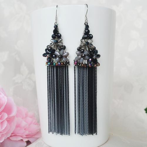 Fashion Fringe Earrings, Crystal, with Brass, Tassel, plated, fashion jewelry & for woman, more colors for choice, 20x105mm, Sold By Pair