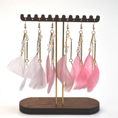 Fashion Feather Earring with Gemstone Chips & Zinc Alloy gold color plated fashion jewelry & for woman Sold By Pair