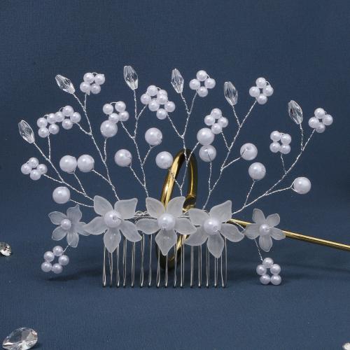 Decorative Hair Combs, Tibetan Style, with Crystal & Plastic Pearl & Acrylic, fashion jewelry & for woman, 150x100mm, Sold By PC