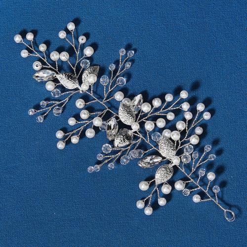 Diadema, aleación de zinc, con Cristal & Perlas plásticas, Joyería & para mujer, plateado, 180x80mm, Vendido por Sarta