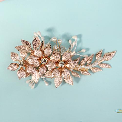 Alligator Hair Clip Zinc Alloy with Plastic Pearl fashion jewelry & for woman & with rhinestone golden Sold By PC