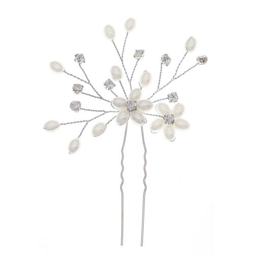 Hair Stick, Tibetan Style, with Plastic Pearl, fashion jewelry & for woman & with rhinestone, silver color, 110x75mm, Sold By PC