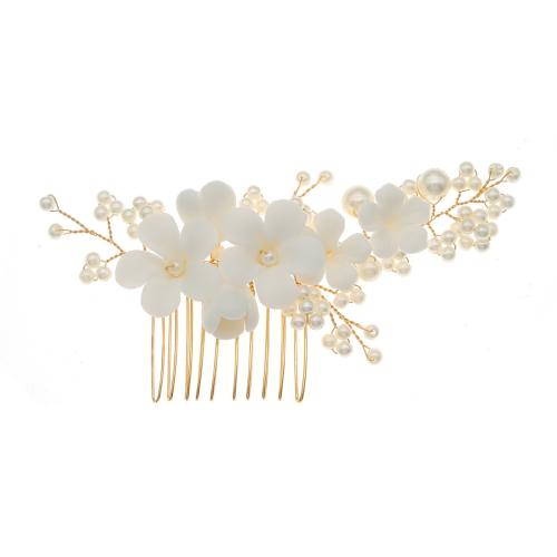 Decorative Hair Combs Zinc Alloy with Porcelain & Plastic Pearl fashion jewelry & for woman golden Sold By PC