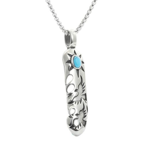 Stainless Steel Jewelry Necklace, 304 Stainless Steel, with turquoise, polished, fashion jewelry & different styles for choice & for man, silver color, 67x15mm, Length:Approx 60 cm, Sold By PC