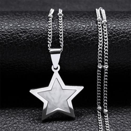 Stainless Steel Jewelry Necklace 304 Stainless Steel with Shell Star fashion jewelry & Unisex silver color Length Approx 50 cm Sold By PC