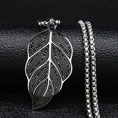 Stainless Steel Jewelry Necklace, 304 Stainless Steel, Leaf, polished, fashion jewelry & Unisex, silver color, 50x25mm, Length:Approx 50 cm, Sold By PC