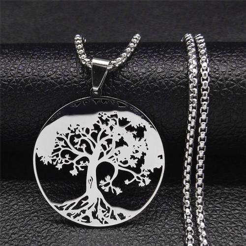 Stainless Steel Jewelry Necklace, 304 Stainless Steel, polished, fashion jewelry & Unisex & hollow, silver color, 35x35mm, Length:Approx 50 cm, Sold By PC