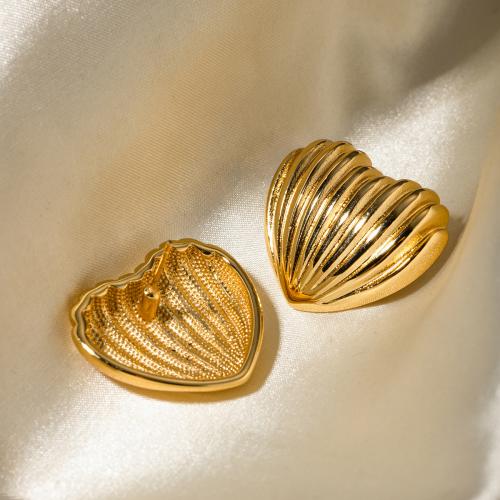 Edelstahl Ohrringe, 304 Edelstahl, Herz, 18K vergoldet, Modeschmuck & für Frau, goldfarben, 24x29mm, verkauft von Paar