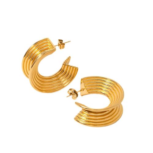 Stainless Steel Stud Earrings, 304 Stainless Steel, 18K gold plated, fashion jewelry & for woman, golden, 30x24mm, Sold By Pair