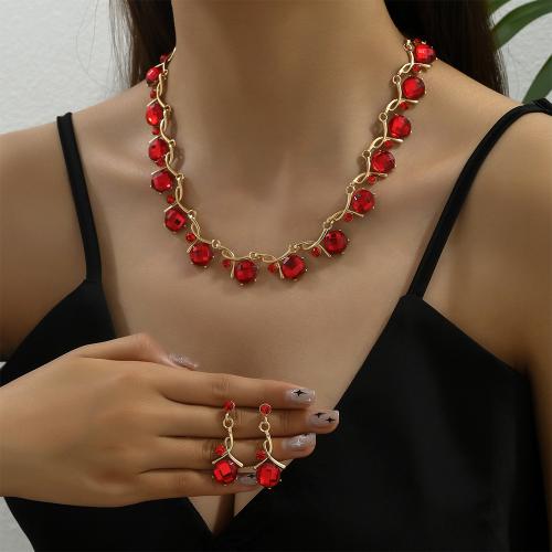 Tibetan Style Jewelry Sets, earring & necklace, plated, 2 pieces & for woman & with rhinestone, more colors for choice, nickel, lead & cadmium free, Sold By Set