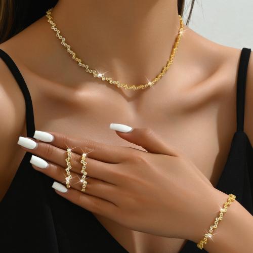 Brass Jewelry Set, bracelet & earring & necklace, plated, three pieces & for woman & with rhinestone, more colors for choice, nickel, lead & cadmium free, Sold By Set