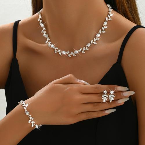 Zinc Alloy Jewelry Sets Stud Earring & bracelet & necklace plated & for woman & with rhinestone nickel lead & cadmium free Sold By Set