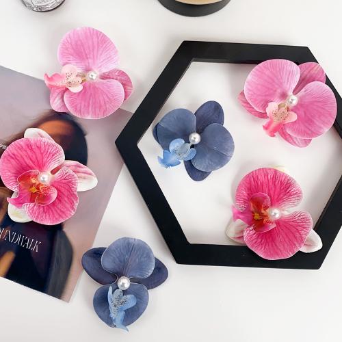 Alligator Hair Clip, Plastic, with Plastic Pearl & Tibetan Style, Moth Orchid, handmade, for woman, more colors for choice, 100x100mm, Sold By PC