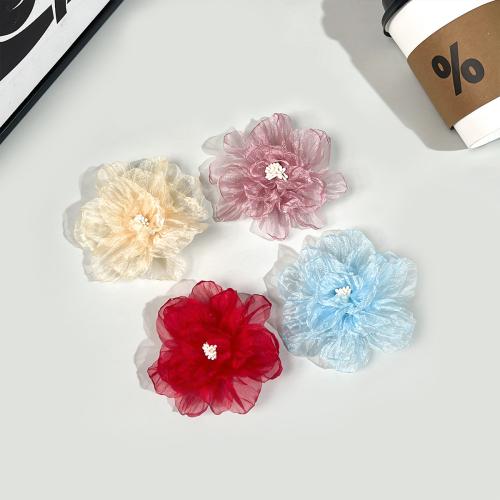 Alligator Hair Clip, Organza, with Tibetan Style, Flower, handmade, for woman, more colors for choice, 100x100mm, Sold By PC